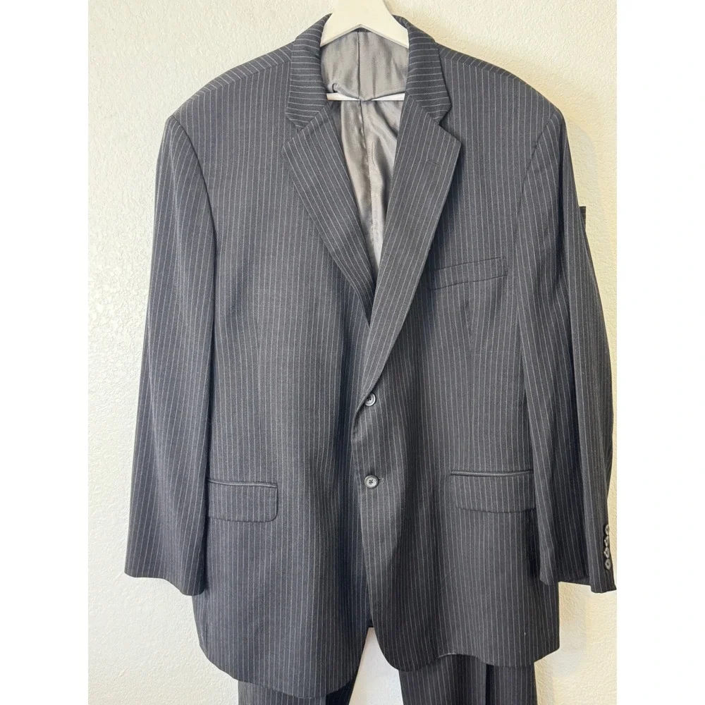 J Ferrars‎ Men Charcoal Pinstripe Wool Blend Suit Jacket Pants Set 44x32